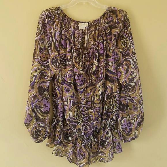 Michael Kors Tops - Michael Kors Purple, Brown & Cream Paisley Peasant Blouse